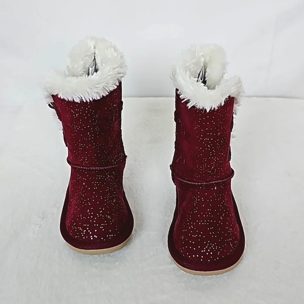 OLD NAVY | Burgundy Wine Sparkle Toggle Baby Winter Boots - Picture 3 of 6